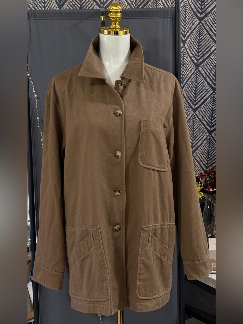 VTG Emanuel Ungaro Liberté Chore Jacket 1X Plus 100% Cotton Gruppo GFT Camel Tan